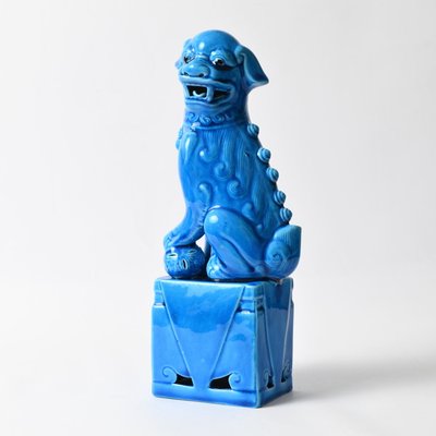 Vintage Chinese Blue Glazed Foo Dog Figurine, 1970s-IXK-1413906