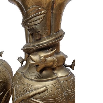 Vintage Chinese Brass Dragon Vases, Early 20th Century, Set of 2-VHW-2041789