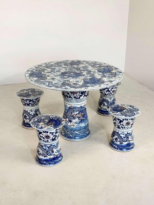 Vintage Chinese Ceramic Dining Table and Stools, Set of 5-GNW-1799934