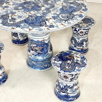 Vintage Chinese Ceramic Dining Table and Stools, Set of 5-GNW-1799934