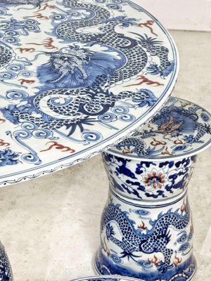 Vintage Chinese Ceramic Dining Table and Stools, Set of 5-GNW-1799934