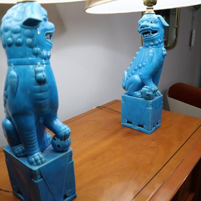 Vintage Chinese Ceramic Foo Dog Lamps, 1970s, Set of 2-SBG-2041695