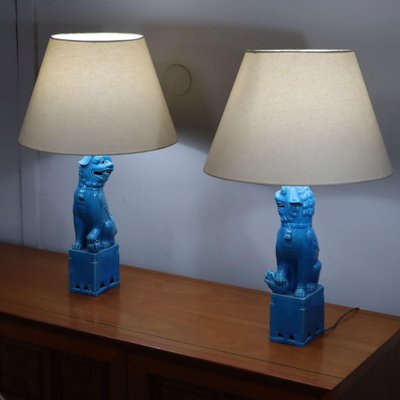 Vintage Chinese Ceramic Foo Dog Lamps, 1970s, Set of 2-SBG-2041695