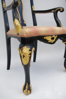 Vintage Chippendale Style Carved and Lacquered Wood Lounge Chairs, Set of 2-CEJ-488233