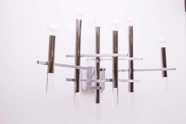 Vintage Chrome and Acrylic Glass Sconce by Gaetano Sciolari, 1960s-KIJ-1332059