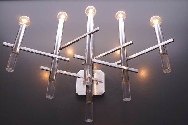 Vintage Chrome and Acrylic Glass Sconce by Gaetano Sciolari, 1960s-KIJ-1332059