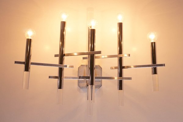 Vintage Chrome and Acrylic Glass Sconce by Gaetano Sciolari, 1960s-KIJ-1332059