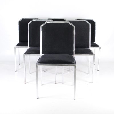 Vintage Chrome and Black Fabric Chairs, 1970s, Set of 6-DSC-1766196