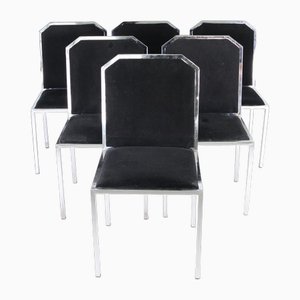 Vintage Chrome and Black Fabric Chairs, 1970s, Set of 6-DSC-1766196