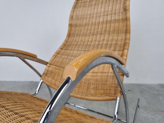 Vintage Chrome and Wicker Rocking Chair, 1970s-IRH-1326753