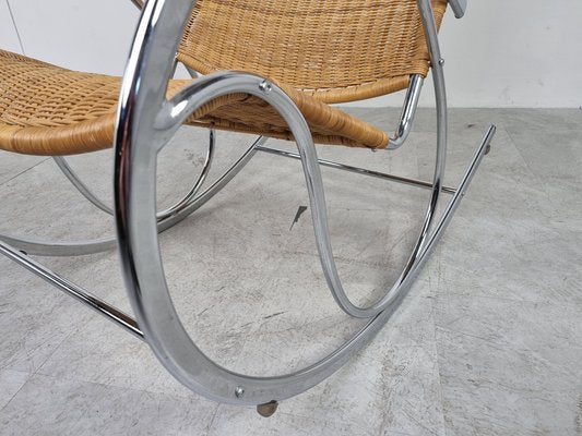 Vintage Chrome and Wicker Rocking Chair, 1970s-IRH-1326753