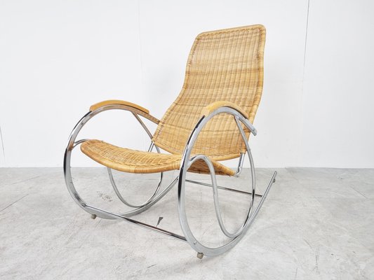 Vintage Chrome and Wicker Rocking Chair, 1970s-IRH-1326753