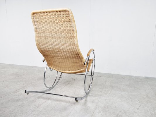 Vintage Chrome and Wicker Rocking Chair, 1970s-IRH-1326753