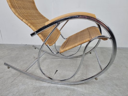 Vintage Chrome and Wicker Rocking Chair, 1970s-IRH-1326753