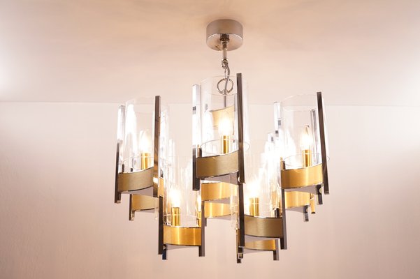 Vintage Chrome & Brass Chandelier by Gaetano Sciolari-KIJ-1344957