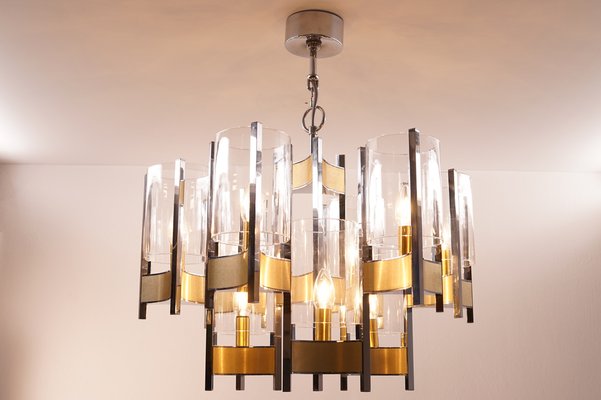 Vintage Chrome & Brass Chandelier by Gaetano Sciolari-KIJ-1344957