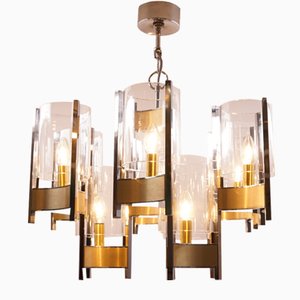 Vintage Chrome & Brass Chandelier by Gaetano Sciolari-KIJ-1344957