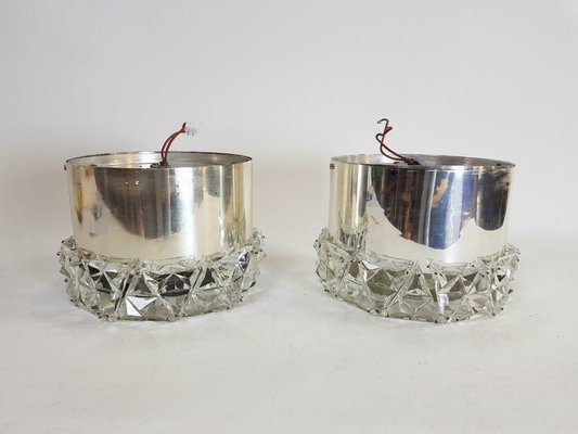 Vintage Chrome & Crystal Ceiling Lamps from Kinkeldey, 1970s, Set of 2-AXJ-662977