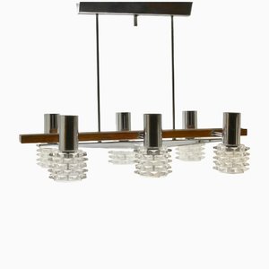 Vintage Chrome, Glass & Wood Chandelier-MJY-1148758