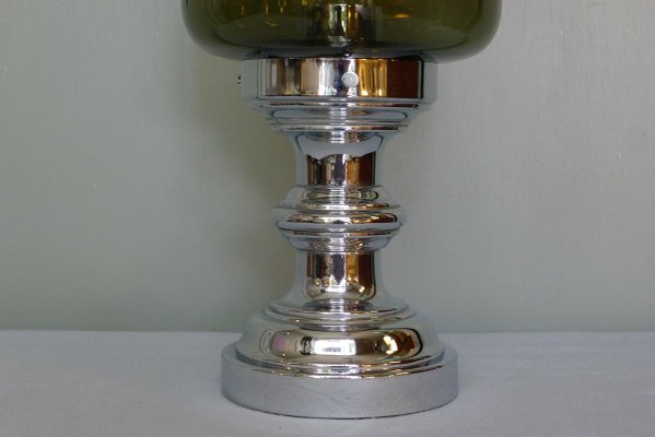 Vintage Chrome Harold & Maude Table Lamp with Goblet-Shaped Cut Glass Shade, 1970s-VRE-902694