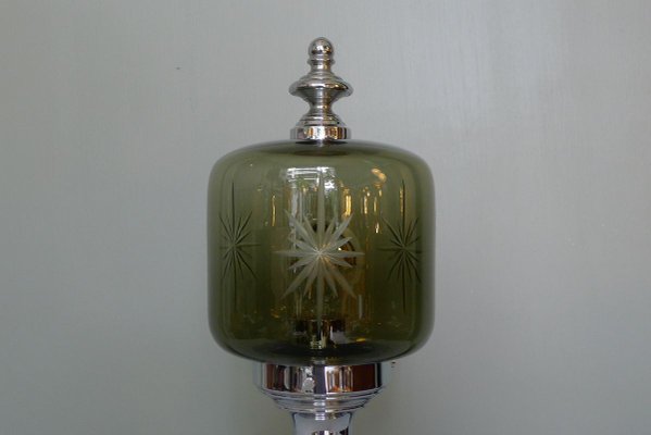 Vintage Chrome Harold & Maude Table Lamp with Goblet-Shaped Cut Glass Shade, 1970s-VRE-902694