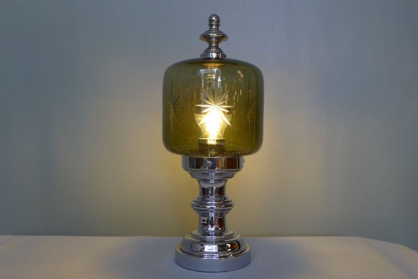 Vintage Chrome Harold & Maude Table Lamp with Goblet-Shaped Cut Glass Shade, 1970s-VRE-902694