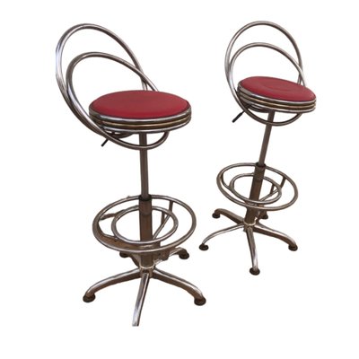 Vintage Chrome Metal Stools, Set of 2-TCS-1819925