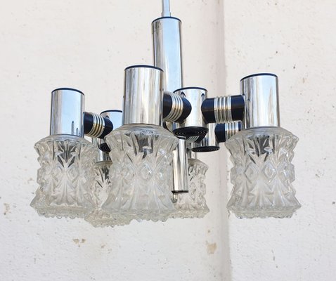 Vintage Chrome Plated and Cut Glass Ceiling Lamp from Targetti, 1970s-PUG-621066