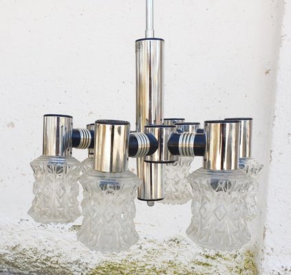 Vintage Chrome Plated and Cut Glass Ceiling Lamp from Targetti, 1970s-PUG-621066