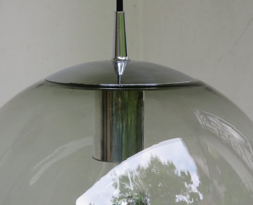 Vintage Chrome Plated Glass Tourmaline Globe Ceiling Lamp from Peill & Putzler-EY-660500