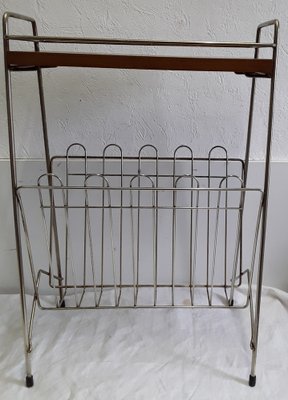 Vintage Chrome Plated Magazine Rack with Black Plastic Feet and a Cover Plate, 1970s-HOI-970239