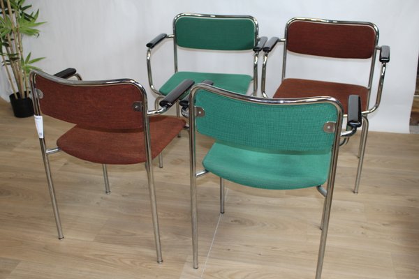 Vintage Chrome Steel and Fabric Stackable Chairs, Sweden, 1960s, Set of 6-HJY-2017533