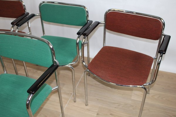 Vintage Chrome Steel and Fabric Stackable Chairs, Sweden, 1960s, Set of 6-HJY-2017533