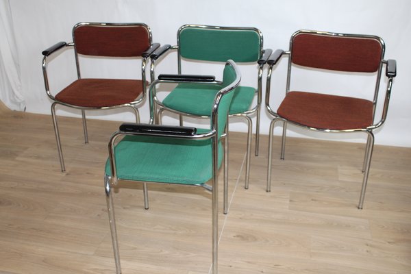 Vintage Chrome Steel and Fabric Stackable Chairs, Sweden, 1960s, Set of 6-HJY-2017533