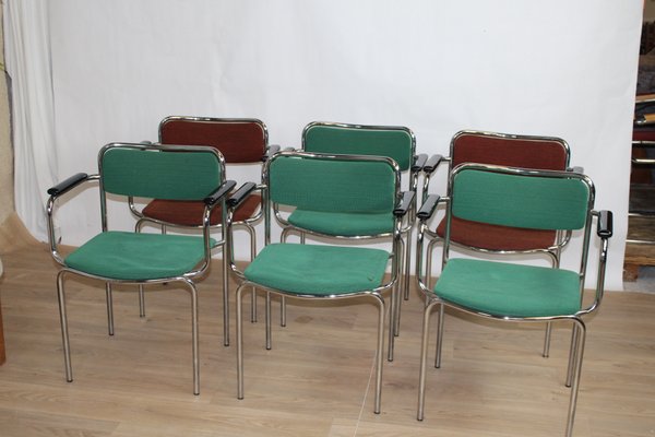 Vintage Chrome Steel and Fabric Stackable Chairs, Sweden, 1960s, Set of 6-HJY-2017533