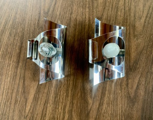 Vintage Chrome Wall Sconces, 1970s, Set of 2-OJT-1769742