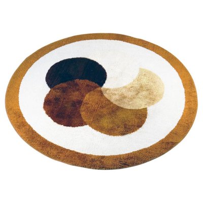 Vintage Circular Beige and Brown Wool Flower Rug attributed to Desso, Netherlands, 1970s-MH-1750829