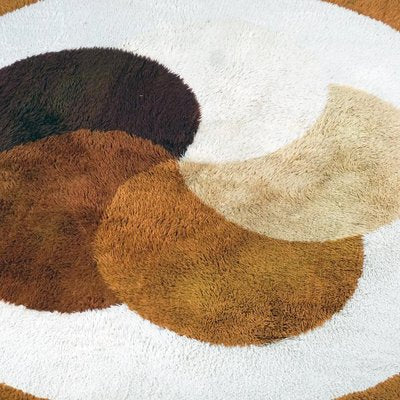 Vintage Circular Beige and Brown Wool Flower Rug attributed to Desso, Netherlands, 1970s-MH-1750829