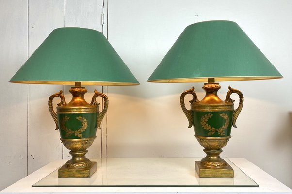 Vintage Classic Baroque-Style Painted Ceramic Urn Table Lamps, Set of 2-WZZ-1188957