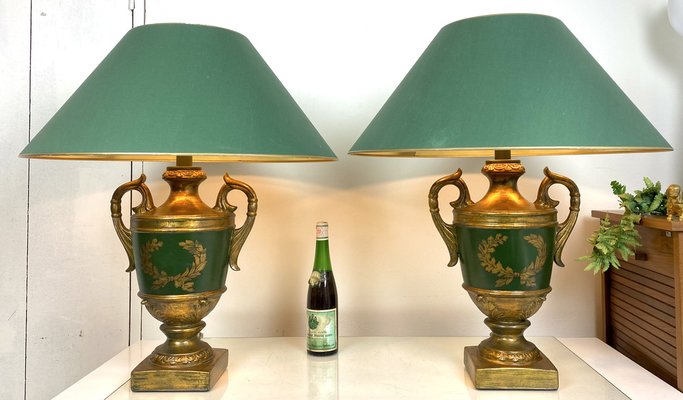 Vintage Classic Baroque-Style Painted Ceramic Urn Table Lamps, Set of 2-WZZ-1188957