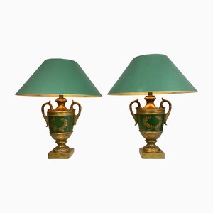 Vintage Classic Baroque-Style Painted Ceramic Urn Table Lamps, Set of 2-WZZ-1188957