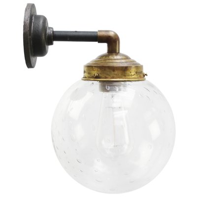 Vintage Clear Bubble Glass, Brass and Cast Iron Wall Light-BLS-1811544