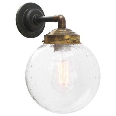 Vintage Clear Bubble Glass, Brass and Cast Iron Wall Light-BLS-1811544