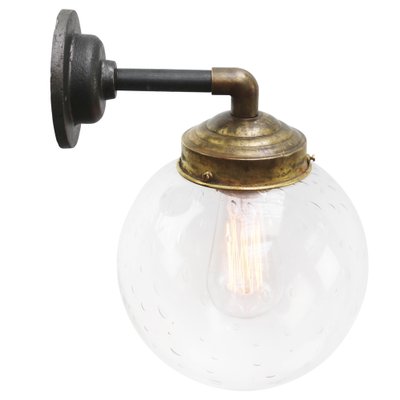 Vintage Clear Bubble Glass, Brass and Cast Iron Wall Light-BLS-1811544