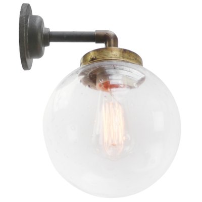 Vintage Clear Bubble Glass, Brass and Cast Iron Wall Light-BLS-1811544