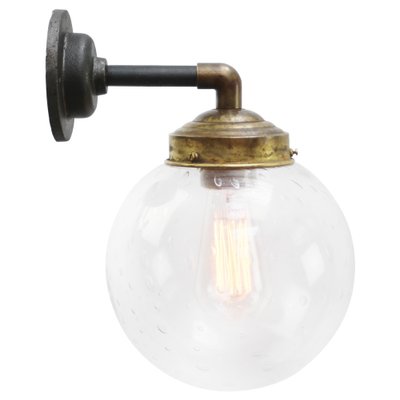 Vintage Clear Bubble Glass, Brass and Cast Iron Wall Light-BLS-1811544