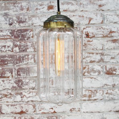 Vintage Clear Glass and Brass Pendant Lamp-BLS-714506