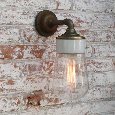 Vintage Clear Glass, Brass, and Cast Iron Sconce-BLS-638961