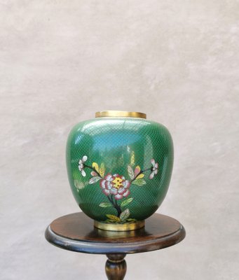 Vintage Cloisonné Vases with Asian Flower Pattern, 1950, Set of 2-FW-1297111