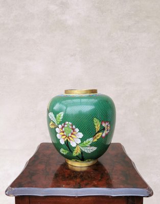 Vintage Cloisonné Vases with Asian Flower Pattern, 1950, Set of 2-FW-1297111